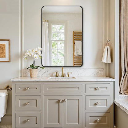 Bathroom Vanity Mirror for Wall, 30"x20" Wall Mounted Bathroom Mirror for Over Sink with Sturdy Aluminum Frame, Vertical or Horizontal, Living Room, Bedroom, Entryway(Black)