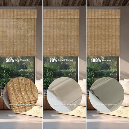 Motorized Bamboo Roman Shades, Motorized Blinds with Remote Compatible with Homekit, Alexa GoogleHome, Smart Wood Woven Shades for Indoor Windows, Customize, Shoreline Breeze