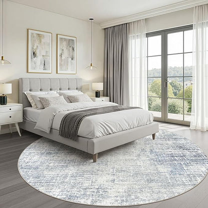 6ft Round Rug Living Room: 6x6 Washable Large Neutral Blue Circle Area Rug Abstract Soft Modern Stain Resistant Indoor Floor Non-Slip Carpet for Bedroom Nursery Kids Office Playroom Dining Room