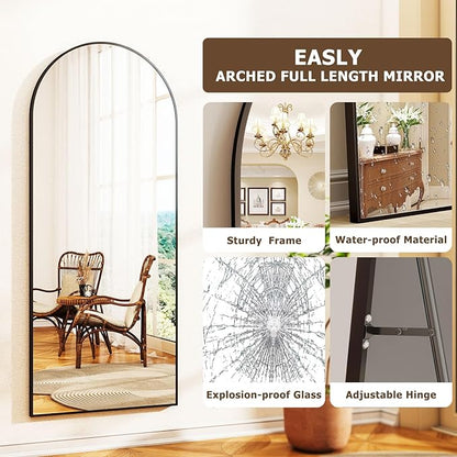 Easly Arched Full Length Mirror - 68" x 24" Large Floor Mirror Aluminum Frame Dressing Mirror with Stand for Bedroom/Living Room Wall Mounted