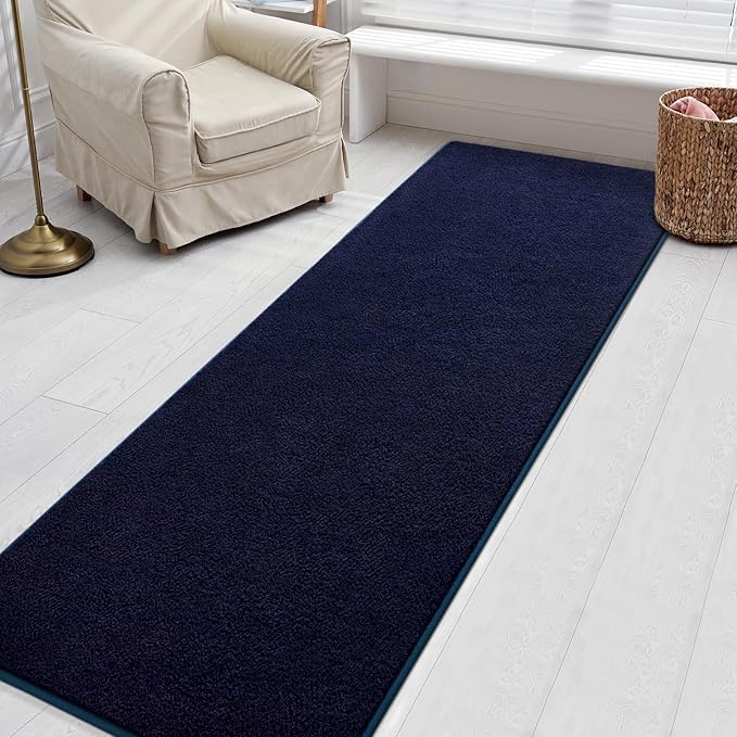 Gifeas Ultra Soft Modern Runner Rugs for Living Room Bedroom, 2x6 Feet Navy Blue Thickened Memory Foam Indoor Solid Minimalist Carpets, Non-Slip Comfy Area Rug for Boys Girls Nursery Room Home Decor