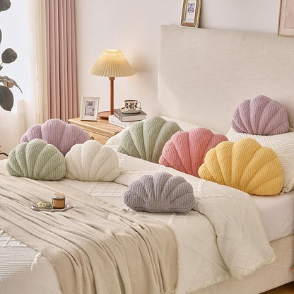 Shell Pillow, Soft Decorative Pillows for Bed Couch, Seashell Plush Throw Pillow Aesthetic Home Decor Cushion for Bedroom Living Room (White, 18 X 13 Inches)
