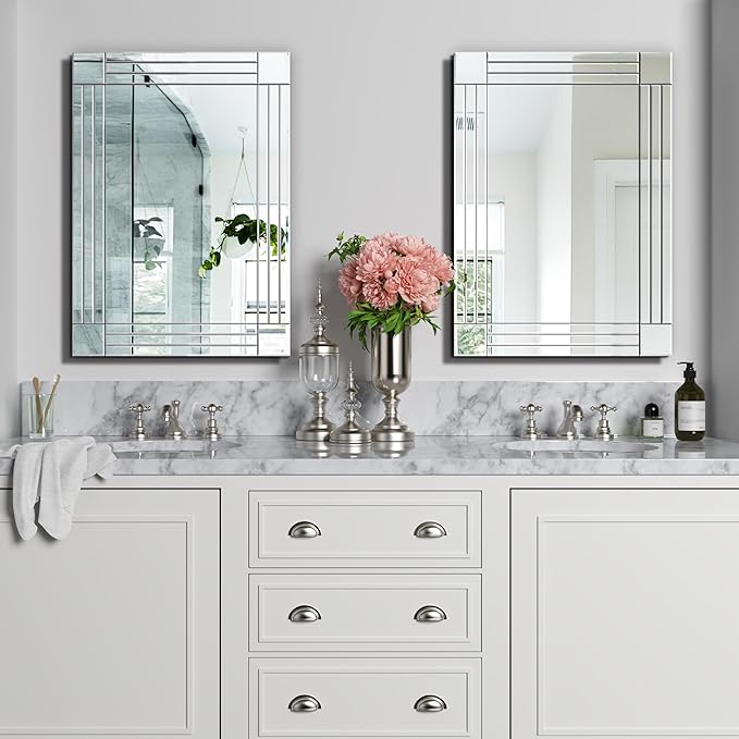 Decorative Wall Mirror Gorgeous Silver Mirror for bedrooms, bathrooms, entryways hallways, Living Room and Dining Room Walls “20x28”