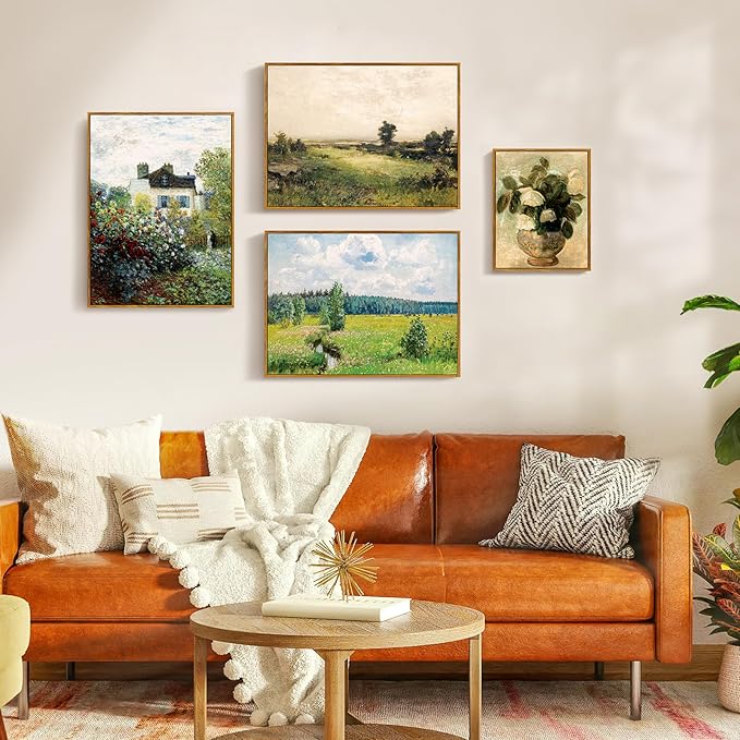 crmotu Vintage Framed Wall Art, White Rose Classical Oil Paintings, Botanical Floral Canvas Prints, French Country Aesthetic Pictures Wall Decor Living Room Bedroom Kitchen Office Farmhouse 12x16in