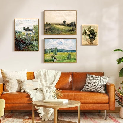 crmotu Vintage Framed Wall Art, White Rose Classical Oil Paintings, Botanical Floral Canvas Prints, French Country Aesthetic Pictures Wall Decor Living Room Bedroom Kitchen Office Farmhouse 12x16in