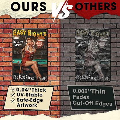 Metal Tin Sign Pin Up Girl Funny Wall Decor Easy Eight‘s Billiard Vintage Room Wall Art Poster for Bar Man Cave Garage Club Decor 8x12 Inch