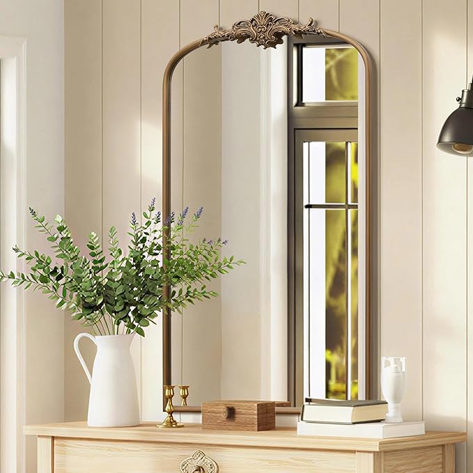 Besdomus Vintage Gold Arched Mirror: 24"x42" French Large Arch Gold Antique Wall Mounted Mirror - Traditional Ornate Home Decor for Entryway/Fireplace/Bathroom - Idea for High-Income Homemakers