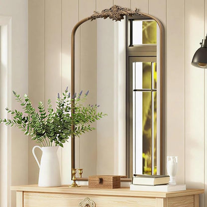 Besdomus Vintage Gold Arched Mirror: 24"x42" French Large Arch Gold Antique Wall Mounted Mirror - Traditional Ornate Home Decor for Entryway/Fireplace/Bathroom - Idea for High-Income Homemakers