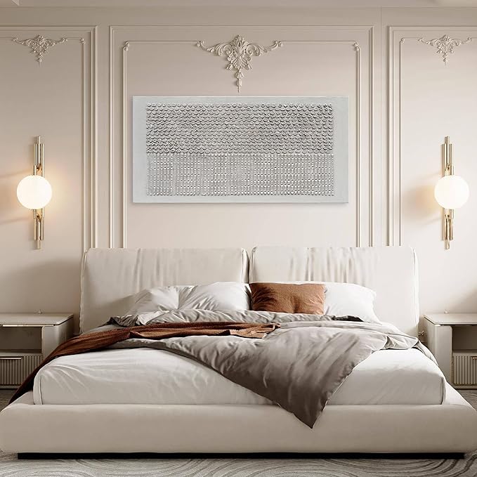 NANKAI Art 24x48 inches White Texture Abstract Art Oil Painting Contemporary Minimalism Art Home Office Wall Decoration Art
