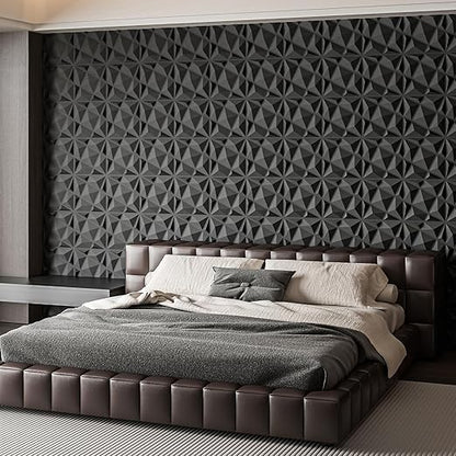 Art3dwallpanels 20 Pack 3D Wall Panels for Interior Wall Decor, 12''x12'' White Accent Diamond Panels for Gaming Room Bedroom TV Background, Black