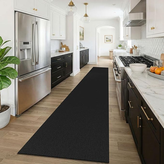 KOZYFLY Black 2.5'x16' Runners Rugs for Hallway, Extra Long Washable Runner Rug, Woven Non Slip Kitchen Runner, Cotton Entryway Rug, Floor Carpet for Entry, Aisle, Hall, Black/Dark Grey