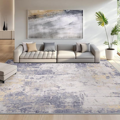 RELEANY Washable Area Rugs 6'x8' Non-Slip Modern Abstract Soft for Living Room Entryway Bedroom Nursery, Print Pattern, Purple Grey Cream Yellow