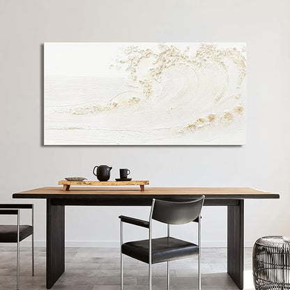 Canvas Wall Art Decor Modern Wall Art Pictures for Living Room Canvas Art Wall Decor Modern White Wall Art Prints Silent Waves Large White Artwork for Walls Bedroom Office Kitchen Wall Decor 24" X 48"