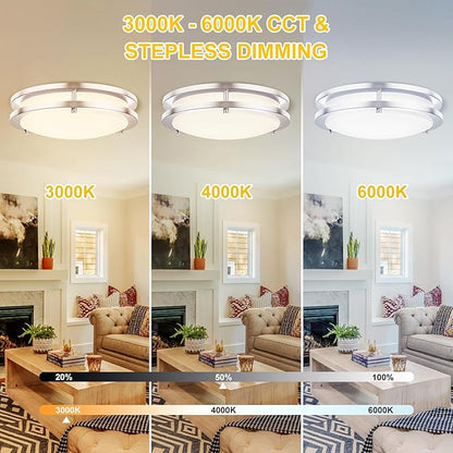 Kalium LED Ceiling Light with Remote 2Pack 12 Inch Flush Mount Ceiling Light Fixture, 18W 3000K-6000K Adjustable Color Temperature, Dimmable Lighting Fixtures for Kitchen Bedroom. Hardwired.