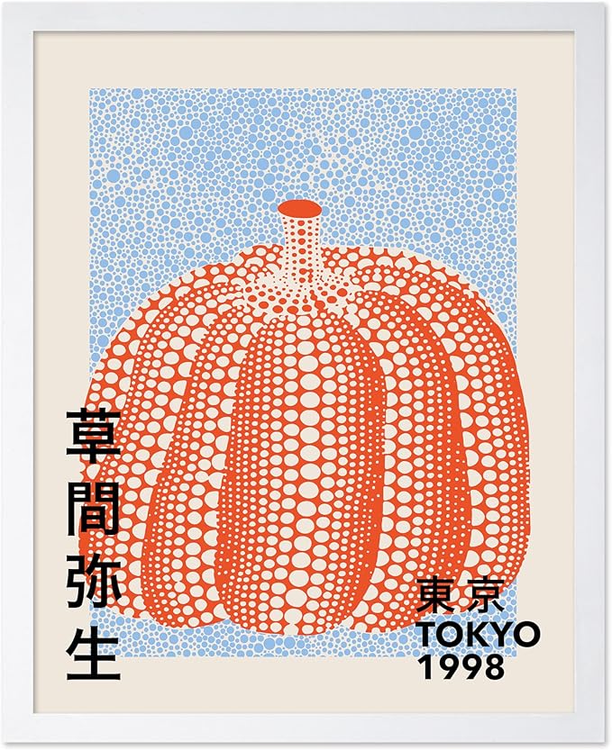 Poster Master Vintage Poster - Pumpkin Forever Print - Tokyo Art - Infinity Dots Art - Chic Gift for Men, Women - Perfect Decor for Living Room, Bedroom, Office, 8x10 White Framed