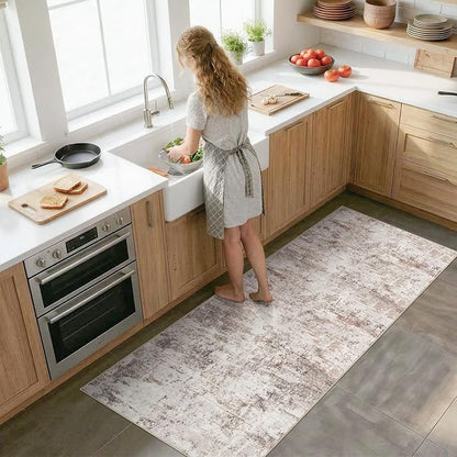 2x6 Runner Rug Abstract Washable: Non-Slip Hallway Runner Rug Vintage Low-Pile Kitchen Carpet Runner for Bedroom Entryway - Soft Accent Floor Mat for Modern Farmhouse Home Decor(2x6 Beige-Brick)