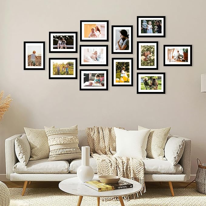 JCJMY 5x7 Picture Frame with 4x6 Mat Set of 6, Display Photo 4x6 with Mat or 5x7 without Mat, 5 by 7 Wall Poster Photo Frame with Shatter Resistant Plexiglass for Wall or Tabletop, 6 Pack, Black