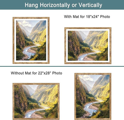 iRahmen 22x28 Poster Frame Set of 2 with Plexiglass, Wood Picture Frames for Wall Mounting Display Picture 18x24 with Mat or 22 x 28 Without Mat