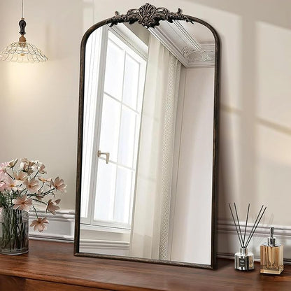 Besdomus Vintage Black Arched Mirror: 24"x42" French Large Arch Black Antique Wall Mounted Mirror - Traditional Ornate Home Decor for Living Room/Entryway/Fireplace/Bathroom - Idea for Young Couples