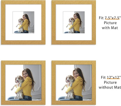 Picrit 12x12 Picture Frame Set of 12, Display 8x8 with Mat or 12 x 12 without Mat, Photo Frames for Wall Mounting Display, Gold