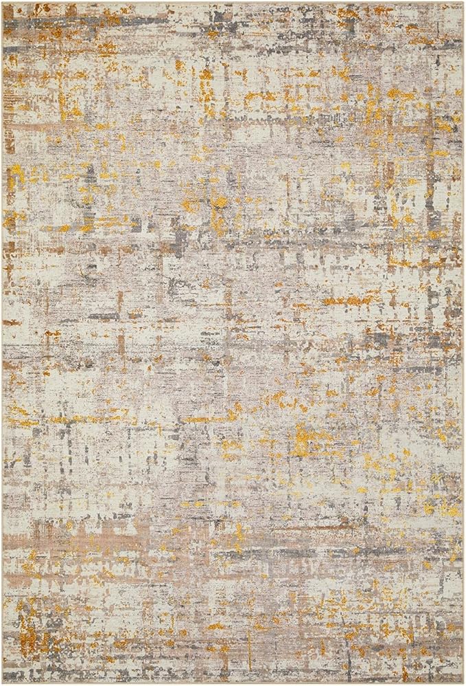 Rugxara 4x6 Rug for Living Room Bedroom, Grey Washable Throw Rugs, Abstract Area Rugs, Non Slip & Low Pile Accent Carpet for Indoor Dining Room, Kids Room and Office(Beige Gold 4x6ft)
