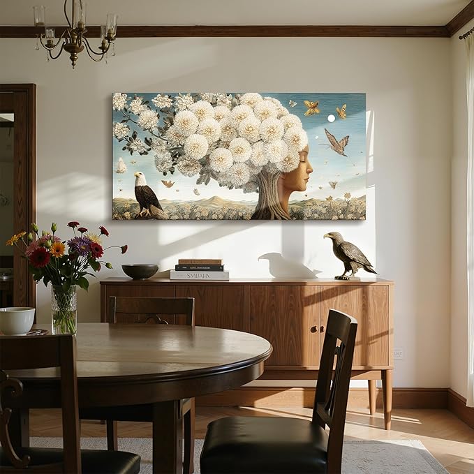imjiayu Large Wall Art, Tree of Life Wall Art, Modern Art Wall Decor, Nature Flower Face Art Prints, Whimsical Female Tree Landscape Paintings Wall Decor Living Room Bedroom Office Hallway 24"x48"