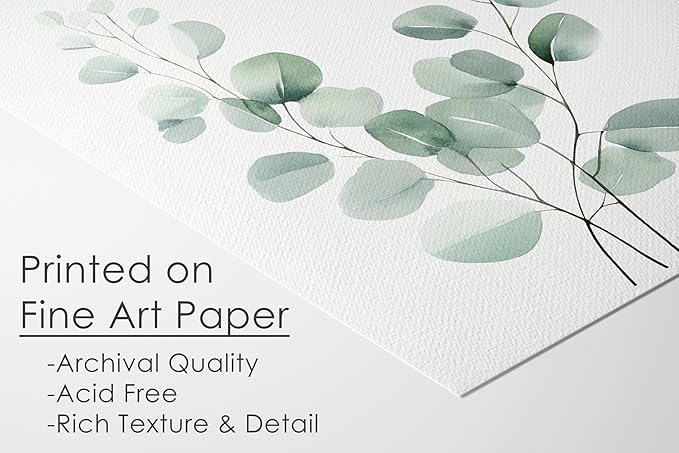 Eucalyptus Leaves Watercolor Art Prints (Set of 4) - 8x10 (Unframed) | Boho Botanical Wall Decor | Minimalist Floral Artwork for your Home, WFH Office, Kitchen, Dining Room, Bedroom, and Bathroom