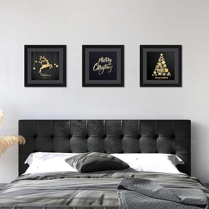 ELSKER&HOME 16x16 Picture Frame Black Set of 3, Square Picture Frame Display Photo 12x12 with Mat or 16 x 16 Without Mat, Horizontal and Vertical Wall Mounting