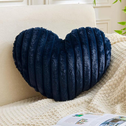 XVTRU Heart Pillows Heart Decorative Pillow Soft Fluffy Heart Shaped Navy Throw Pillows with Faux Rabbit Fur Aesthetic Room Decor Cute Small Pillow for Valentines Mother's Day