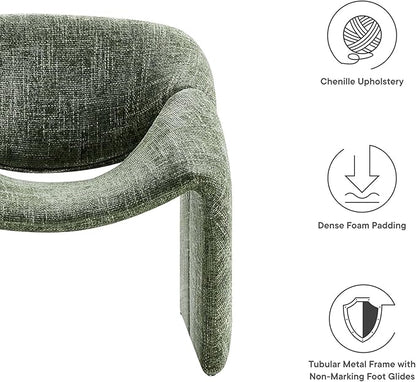 Modway Vivi Chenille Upholstered Accent Basil-Plush, Comfy Armchair, Ideal as a Modern Barrel, Lounge Reading Chair for Living Room, Bedroom or Cozy Corner Seating