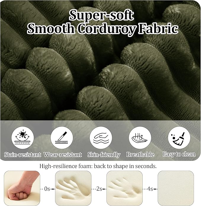 137'' U-Shaped Cloud Modular Sectional Sofa, Modern Corduroy Memory Foam Couch with Cup Holders, Upholstered Boneless Deep Seat Fluffy 6-Seater Sofa, No Assembly Needed, Olive Green, for Living Room
