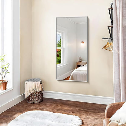 KOCUUY Silver Framed Mirror, 20"x40" Rectangle Bathroom Mirror for Wall, HD Tempered Glass, Anti-Rust Frame, Modern Design for Bathroom, Bedroom, Living Room, Entryway