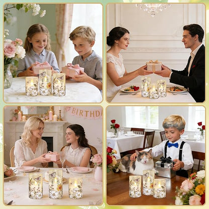 MELTONE Flameless LED Candles Botanical Butterfly Design with Remote Control & Timer Function & Dimmable, Battery Operated Glass Candles for Home Party Wedding Christmas Spring Decor, Set of 3