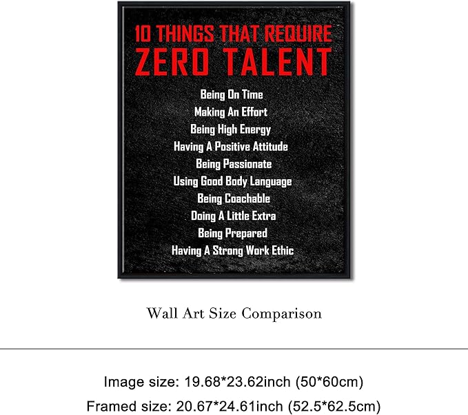 Pyradecor Large Black Framed Wall Art Inspirational Poster Canvas Prints Motivational 10 Things that Require Zero Talent Office Positive Quotes for Classroom Decorations