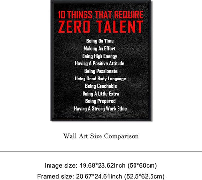 Pyradecor Large Black Framed Wall Art Inspirational Poster Canvas Prints Motivational 10 Things that Require Zero Talent Office Positive Quotes for Classroom Decorations