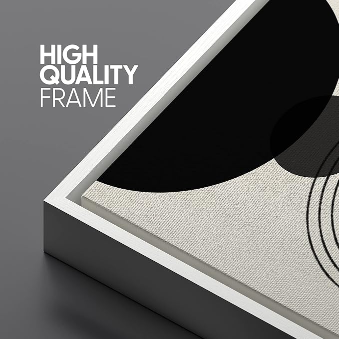 SIGNLEADER Framed Canvas Print Wall Art Black Semi-Circle an Line Parabola Abstract Shapes Illustrations Modern Art Minimalist Edgy Black and White for Living Room, Bedroom, Office - 24"x36"x3 WHITE