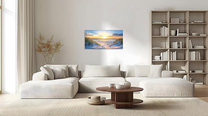 TutuBeer Beach Pictures Ocean Pictures Wall Decor White Beach with Dunes and Grass Picture Print on Canvas Ocean Seascape Paintings Canvas Art Prints Wall Decor Ready to Hang 12" x 24"