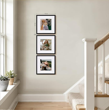 eletecpro Gallery Wall Frame Set of 3, 16x16 Inch Square Black Frames with 12x12 Mat, Scratch-Resistant Finish for Modern Home Decor