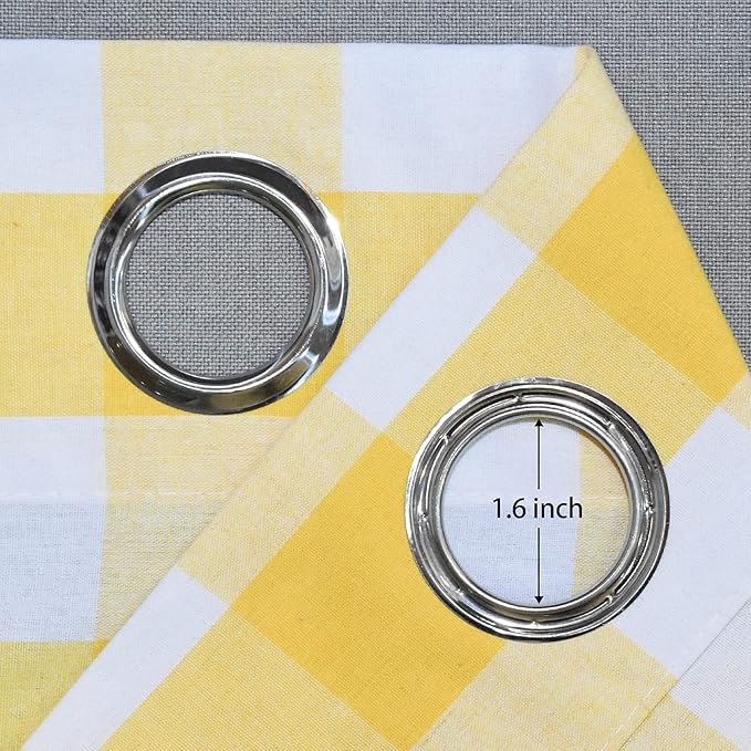3 Pc Cotton Classic Country Farmhouse Kitchen Window Curtain Grommet Top -Yellow & White Buffalo Check Tier & Valance Set, 54" x 18" / 32" x 30"
