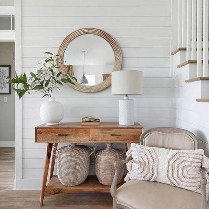 LOSOUR Round Mirror, Farmhouse Decor Solid Wood Frame Wall Circle Mirror, Decorative Mirrors for Bathroom Over Sink, Living Room, Entryway,Bedroom, Entryway, Hallway,Foyer (1, Brown, 24" L x 24" W)