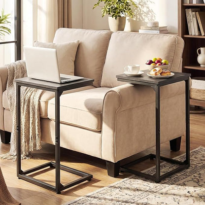 AMHANCIBLE C Shaped End Tables Set of 2, Couch Side Tables that Slide Under Sofa, TV Trays for Living Room, Bedroom, Small Space, Dark Grey HET02BDG