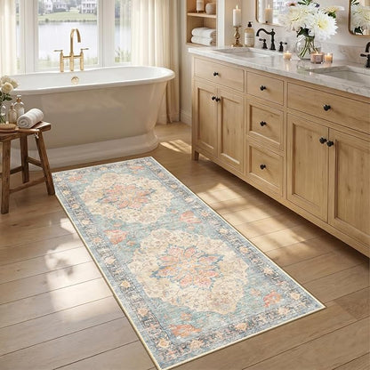 RELEANY Area Rugs 2'6"x5' Runner Rug Non Slip Washable for Kitchen Hallway Bedroom Beside Laundry Room Bathroom Rug, Floor Carpet, Blue Orange Red