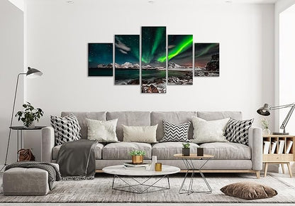 Canvas Art Home Decor Green Northern Lights Over an Ocean Filled with Rocks Canvas Wall Art Print Southcentral Alaska Framed Artwork Canvas Printing Framed Home Decor Ready to Hang(70Wx40H)