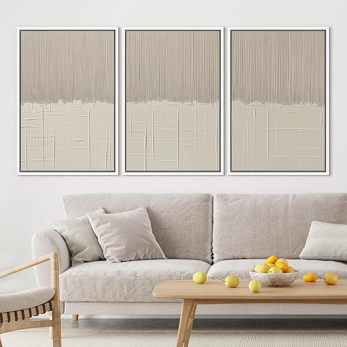 SIGNLEADER Framed Canvas Print Wall Art Set Beige Abstract Neutral Illustrations Minimal Decorative Bohemian Nordic for Living Room, Bedroom, Office - 16"x24"x3 WHITE