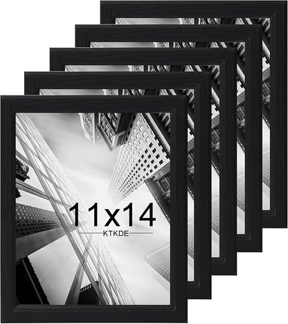 KTKDE 11x14 Picture Frame Set of 5, Wooden frames black, Vertical & Horizontal Wall Hanging for Wall Display,Studio Gallery Photo Frame for Photos, Posters & Art Prints