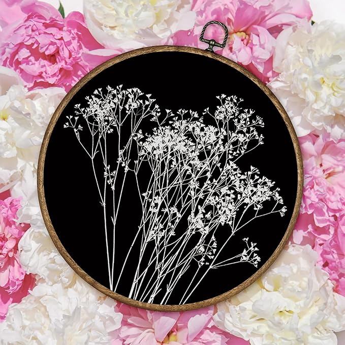 TLESKE Black Vintage Botanical Round Wall Art Decor Framed 10x10, Boho Fall Wildflower Floral Canvas Wall Art Prints Artwork, Rustic Wall Hanging Room Door Decor Decorations for Living Room Bedroom