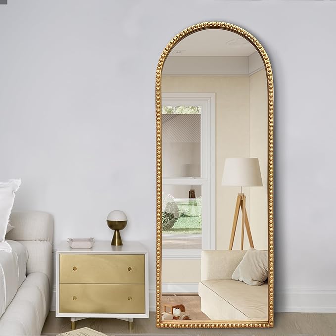 BAODANFU Vintage Full Length Wall Mirror, Large Gold Arch Floor Mirror 20"X53" with Antique Beaded Metal Frame for Dresser Living Room, Decorative Mirrors for Entryway Hallway Bathroom