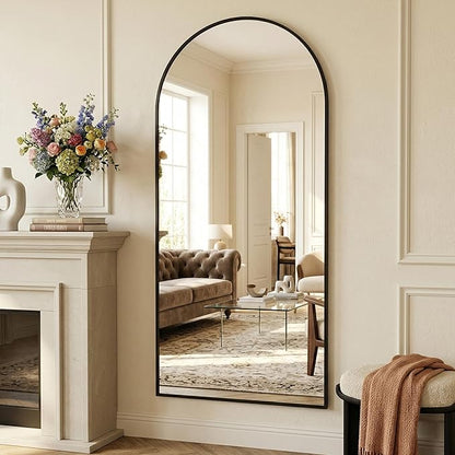 Suidia 71"x32" Arched Full Length Mirror with Stand, Full Body Mirror with Aluminum Frame, Freestanding/Leaning/Wall-Mounted, Floor Mirrors for Bedroom, Living Room, Entryway, Dressing Room, Black