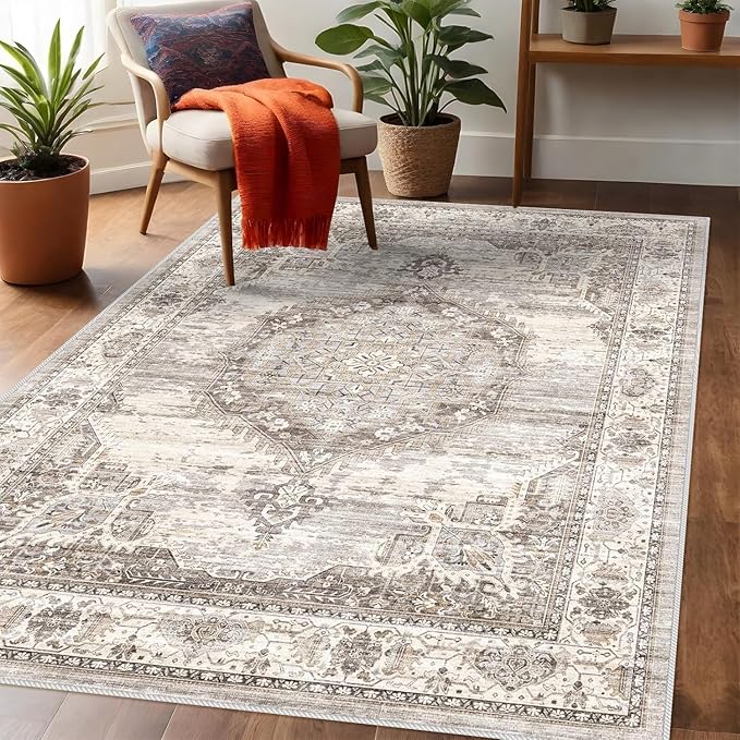 Washable Area Rugs 3x4 Entryway: Soft Ultra Thin Low Pile Mat Machine Washable Indoor Doormat Lightweight Entry Rug Anti Slip Backing Rugs for Living Room Bedroom Kitchen 3'x4' Beige