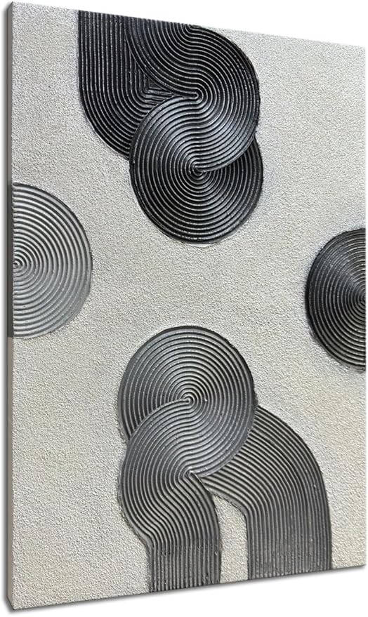 Slyart Grey and Black Abstract Textured Wall Art, Hand-Painted 3D Oil Paintings on Canvas Wall Art 40x28 inch Contemporary Art